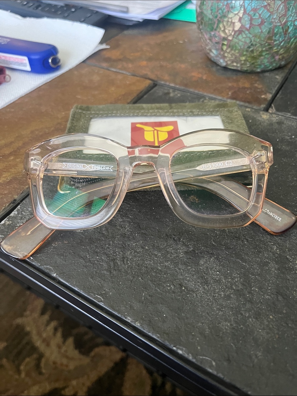 Clear Tan Square Frame Glasses